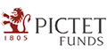 Logótipo da marca Pictet funds com simbolo de leão e datação do ano 1805 a cor vermelha